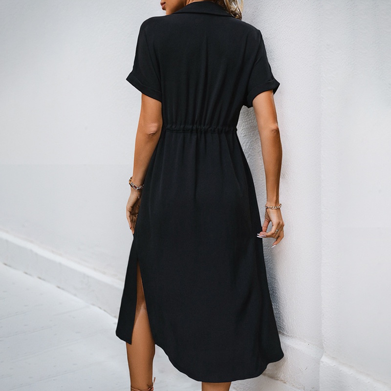 Women's Casual Button-Down Drawstring Midi Dress