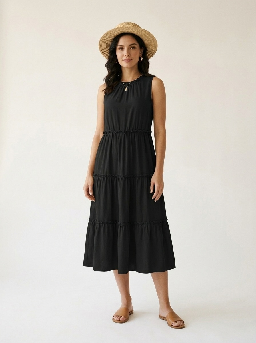 Robe midi à volants sans manches pour femme - Style décontracté d'été