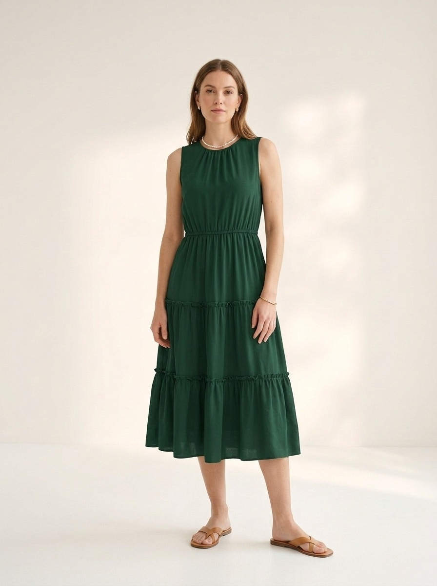 Robe midi à volants sans manches pour femme - Style décontracté d'été
