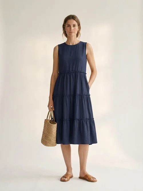 casual sleeveless midi dress She+Sky White and Ruby Striped Sleeveless Midi Dress