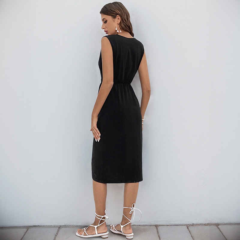 Robe portefeuille sans manches à col en V et ourlet asymétrique pour femme