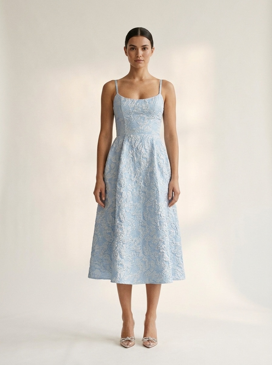 Elegant Jacquard Sleeveless Midi Dress