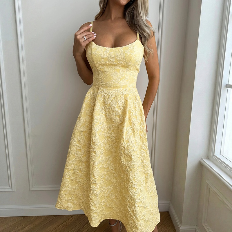 Elegant Jacquard Sleeveless Midi Dress