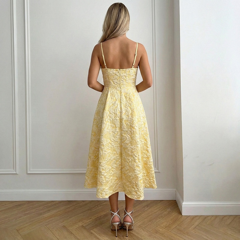 Elegant Jacquard Sleeveless Midi Dress