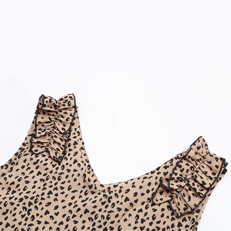 Robe sans manches à volants et col en V pour femme