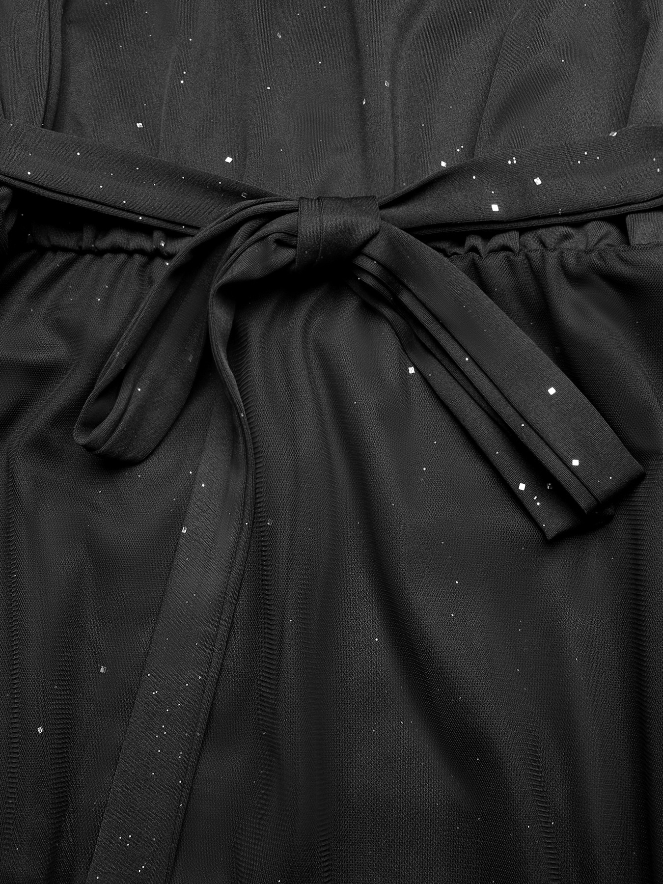 Robe midi en tulle noir pailleté avec ceinture à nouer