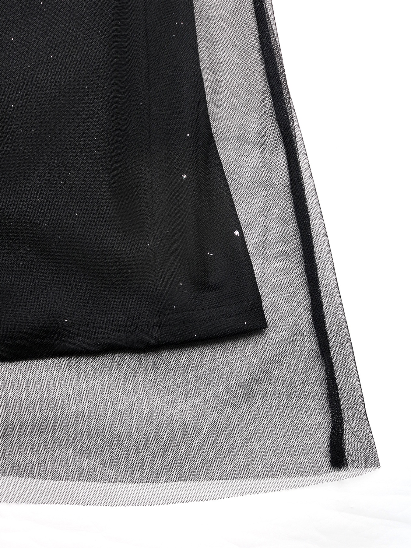 Robe midi en tulle noir pailleté avec ceinture à nouer