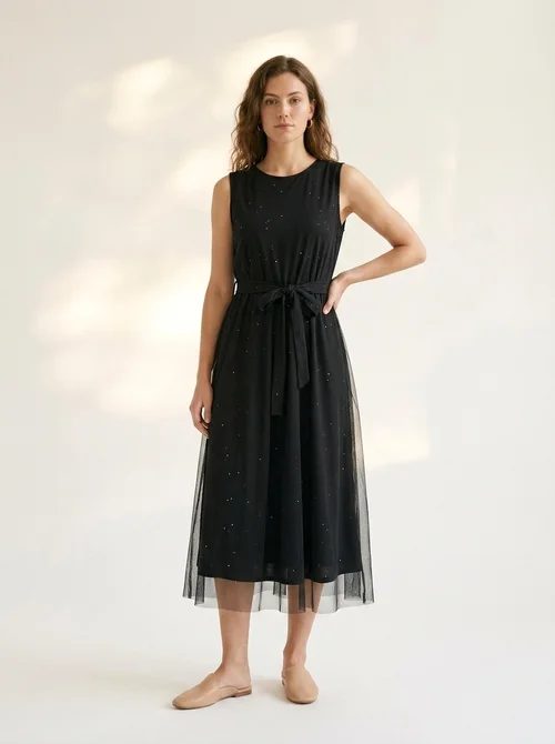 tulle midi dress black Tulle midi dress- Black