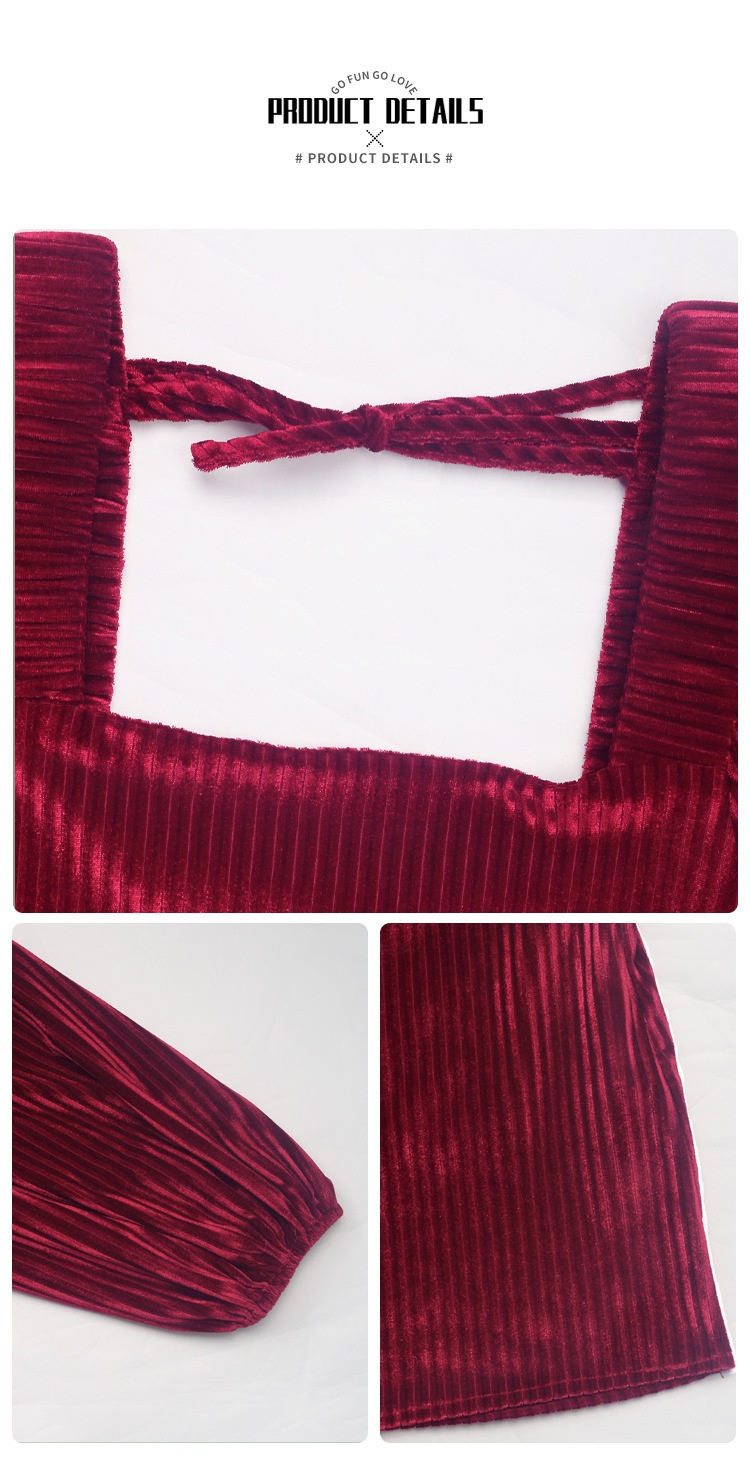 Square Neck Ribbed Velvet Babydoll Mini Dress