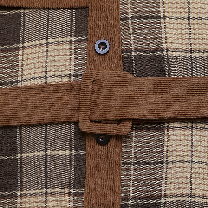 Women's Plaid Patchwork Corduroy Midi Shirt Dress