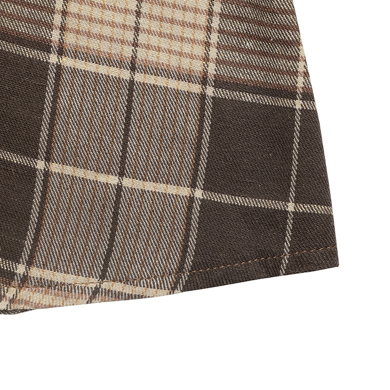 Women's Plaid Patchwork Corduroy Midi Shirt Dress