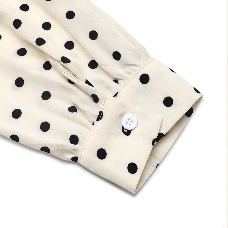 Polka Dot Tie Neck Long Sleeve Midi Dress
