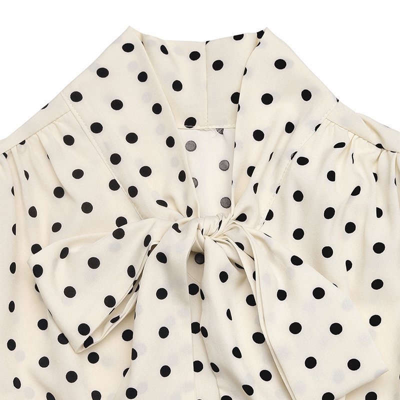 Polka Dot Tie Neck Long Sleeve Midi Dress