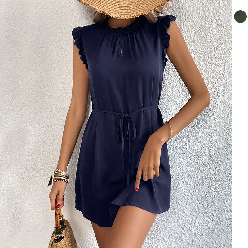 Chic Ruffle Sleeveless Mini Dress with Tie Waist