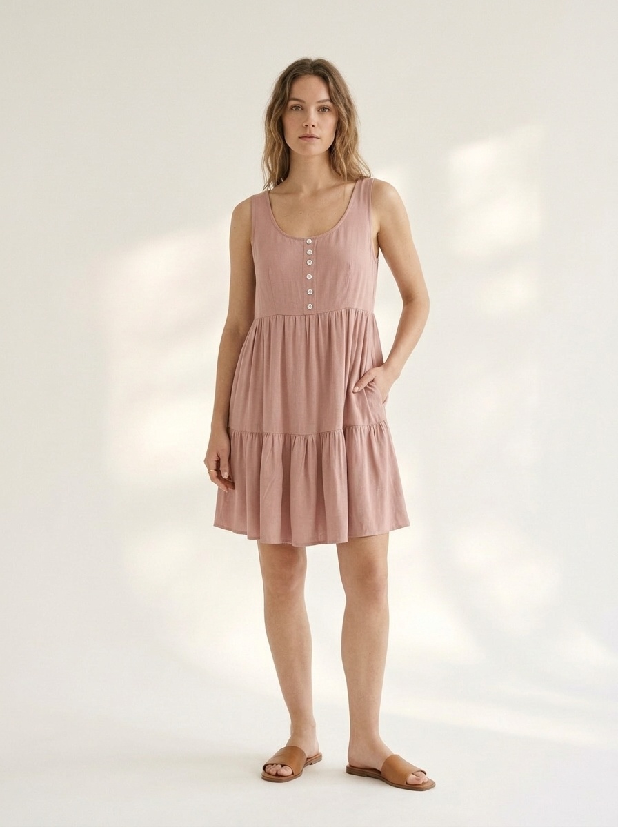 Women's Sleeveless Tiered Ruffle Mini Dress with Pockets