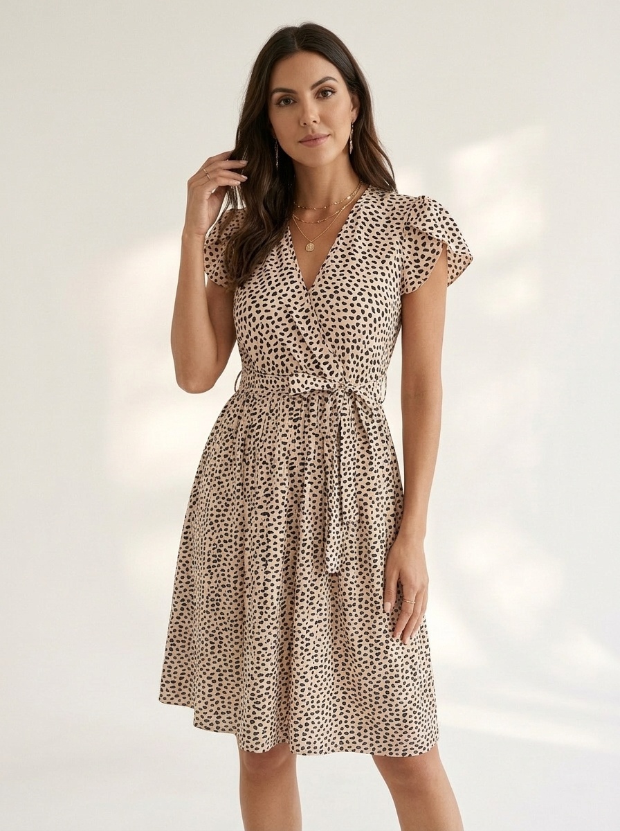 Women's Floral V-Neck Pleated Midi Dress with Tie Waist