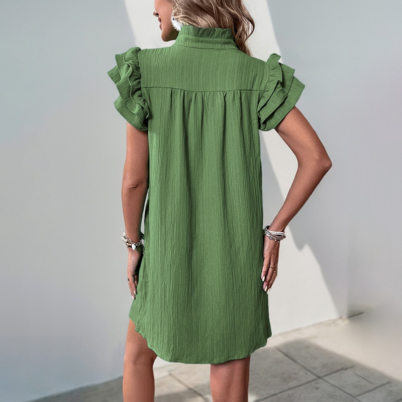 Robe courte décontractée à manches à volants et col en V pour femme