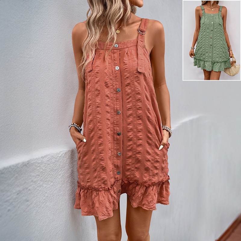 Mini abito casual con bottoni sul davanti e volant