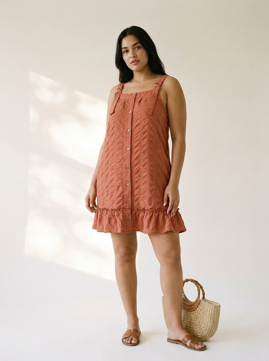 Mini abito casual con bottoni sul davanti e volant