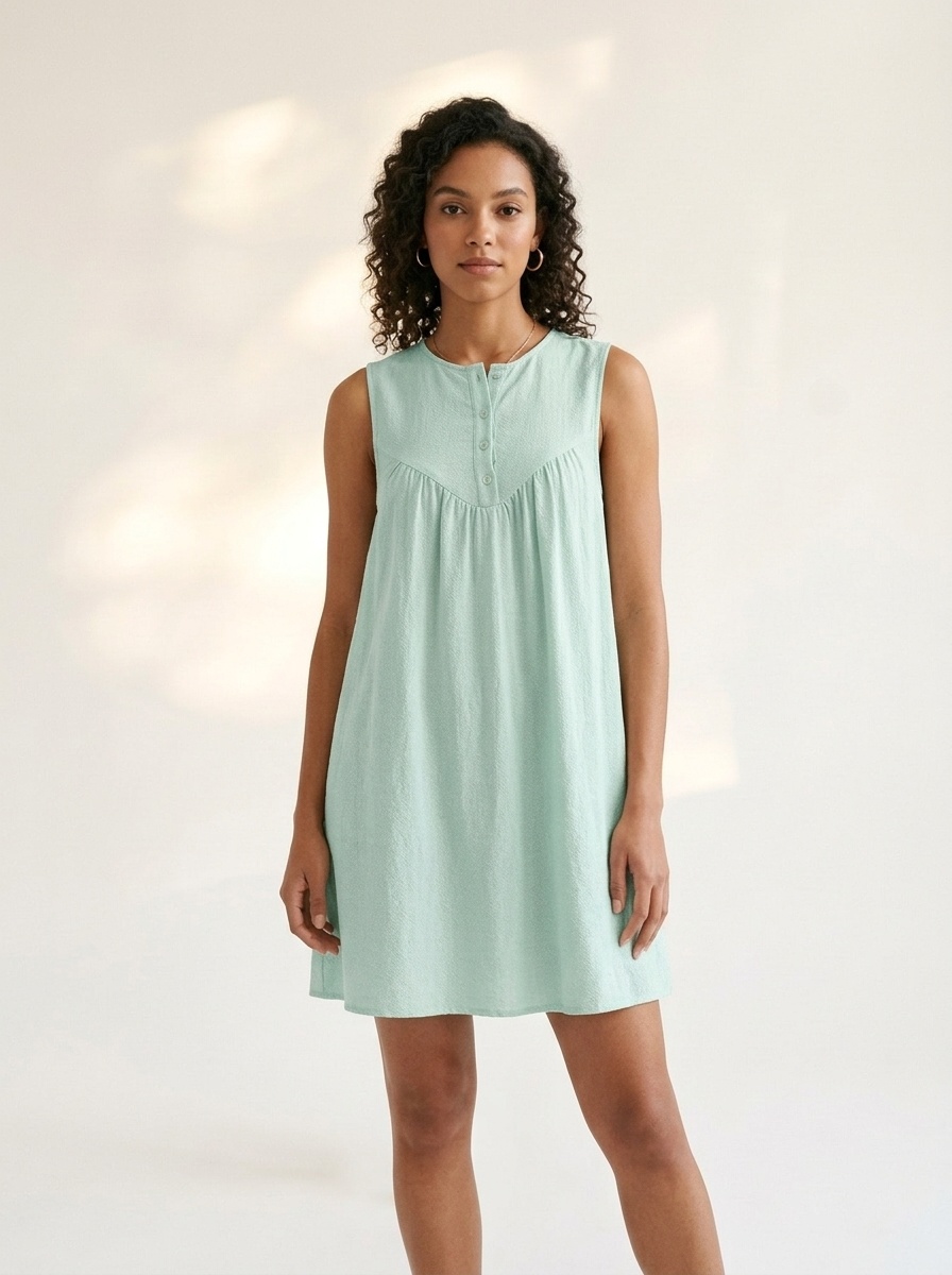 Robe mini babydoll sans manches vert menthe pour l'été