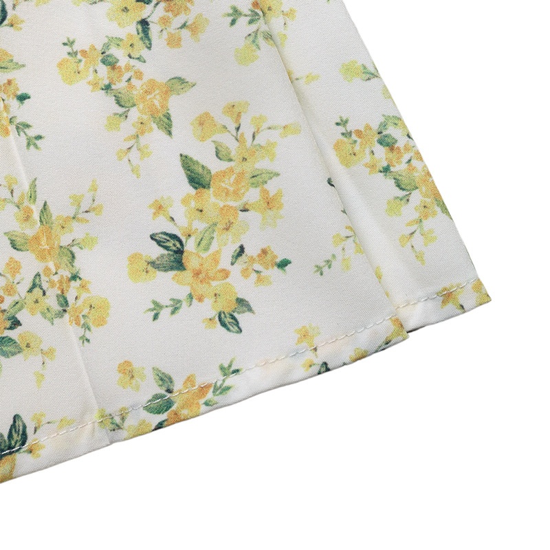 Robe courte à manches bouffantes et nœud sur le devant, à imprimé floral - Jaune et blanc