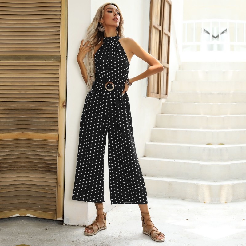 Polka Dot Halter Neck Wide Leg Jumpsuit