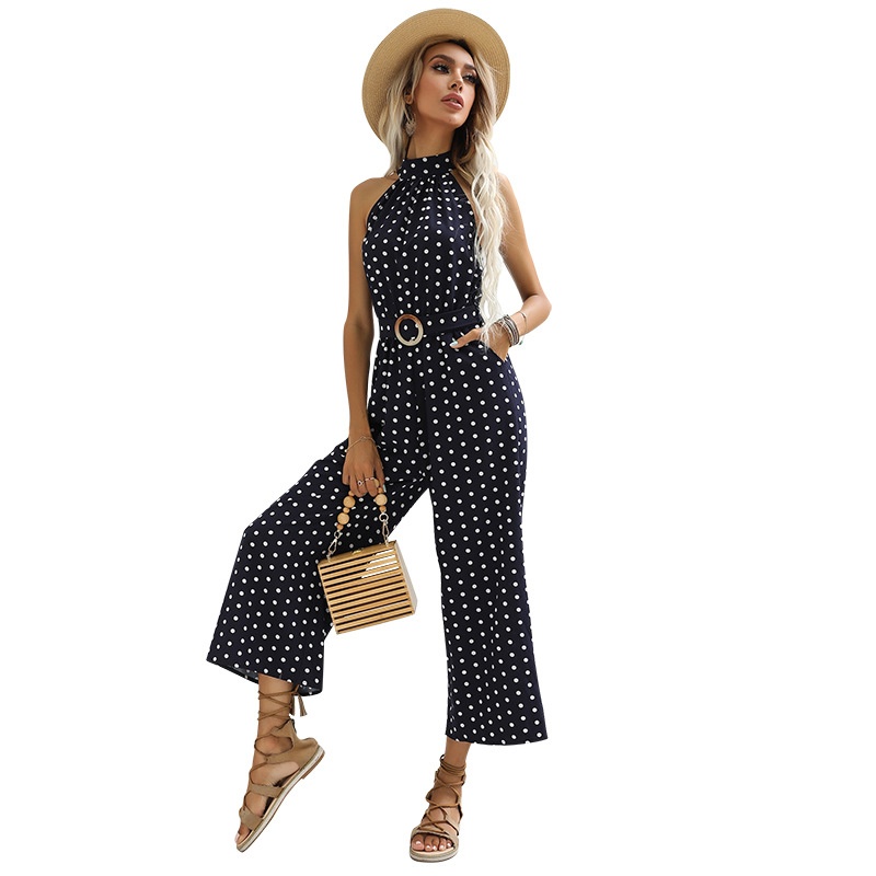 Polka Dot Halter Neck Wide Leg Jumpsuit