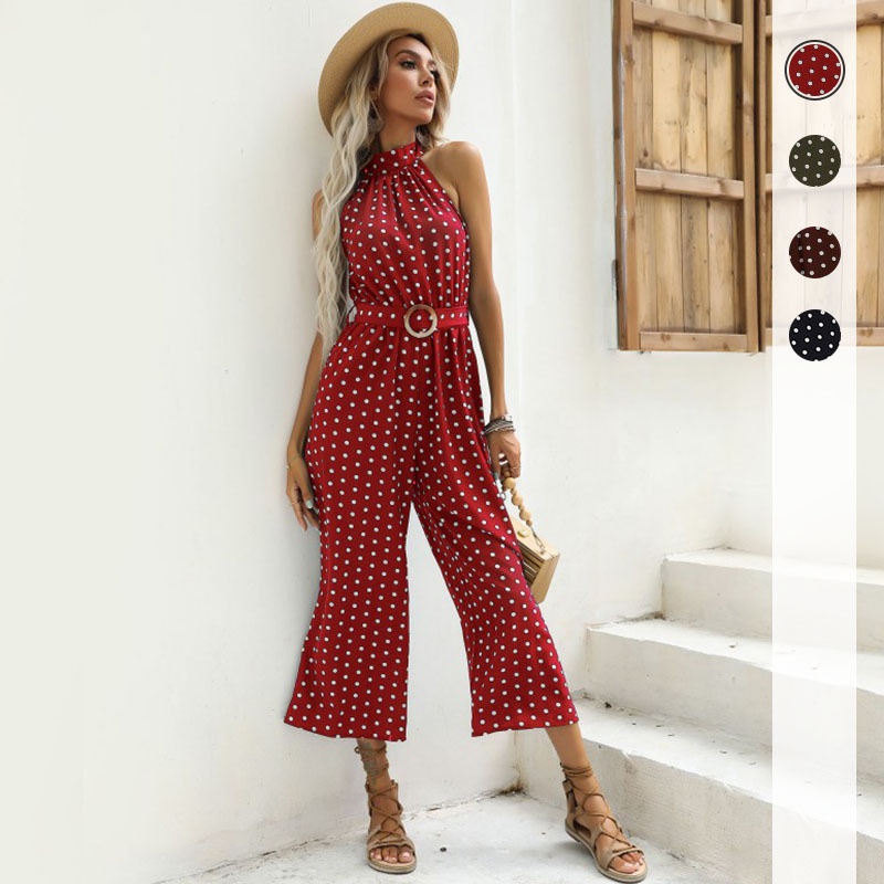 Polka Dot Halter Neck Wide Leg Jumpsuit