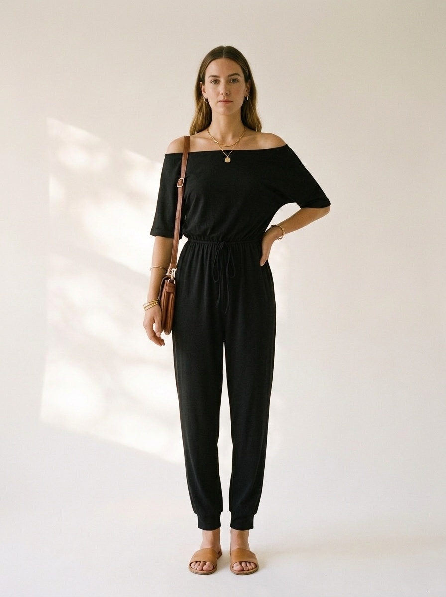 Women's Off-Shoulder Drawstring Jumpsuit