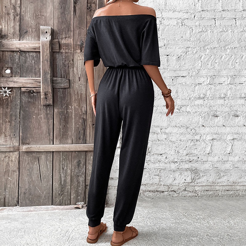 Women's Off-Shoulder Drawstring Jumpsuit