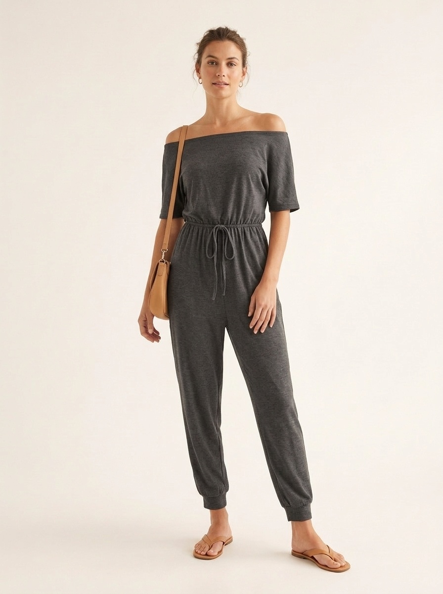 Women's Off-Shoulder Drawstring Jumpsuit