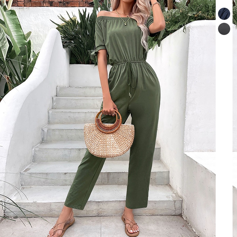 Women's Off Shoulder Drawstring Waist Jumpsuit