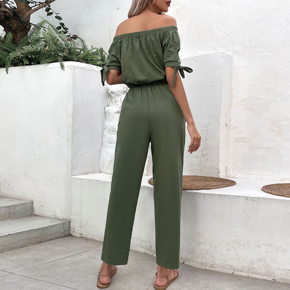Women's Off Shoulder Drawstring Waist Jumpsuit