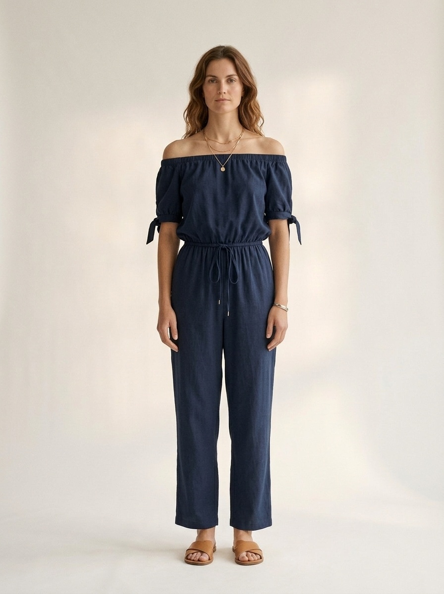 Women's Off Shoulder Drawstring Waist Jumpsuit