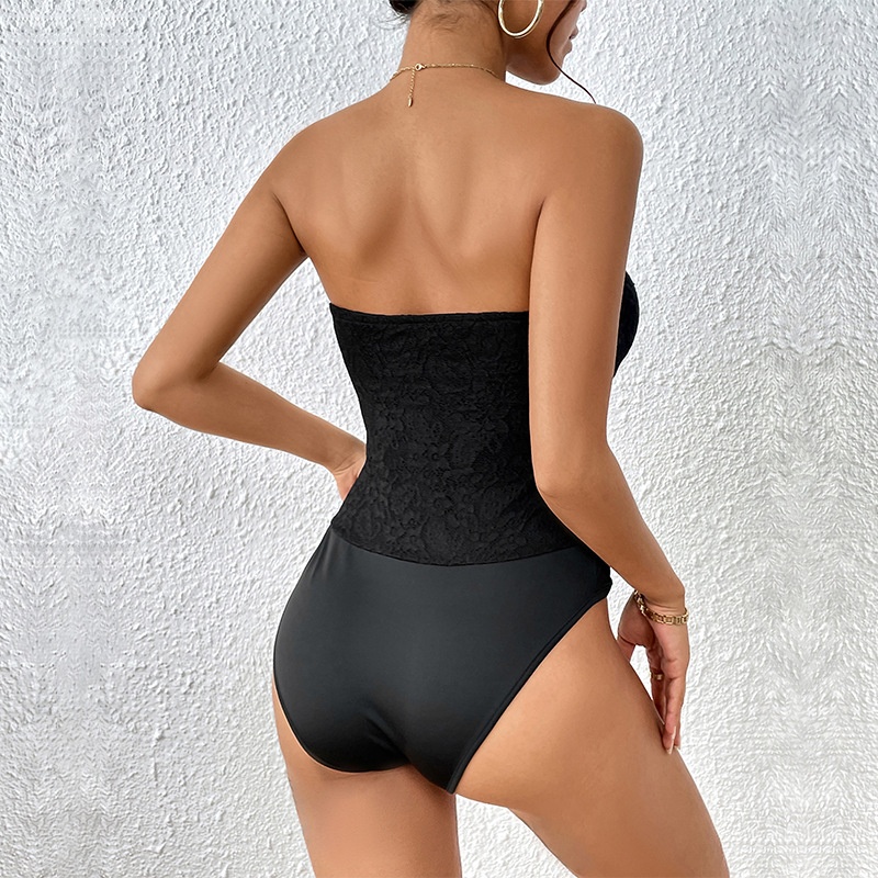 Black Lace Strapless Bodysuit Top - Corset Style