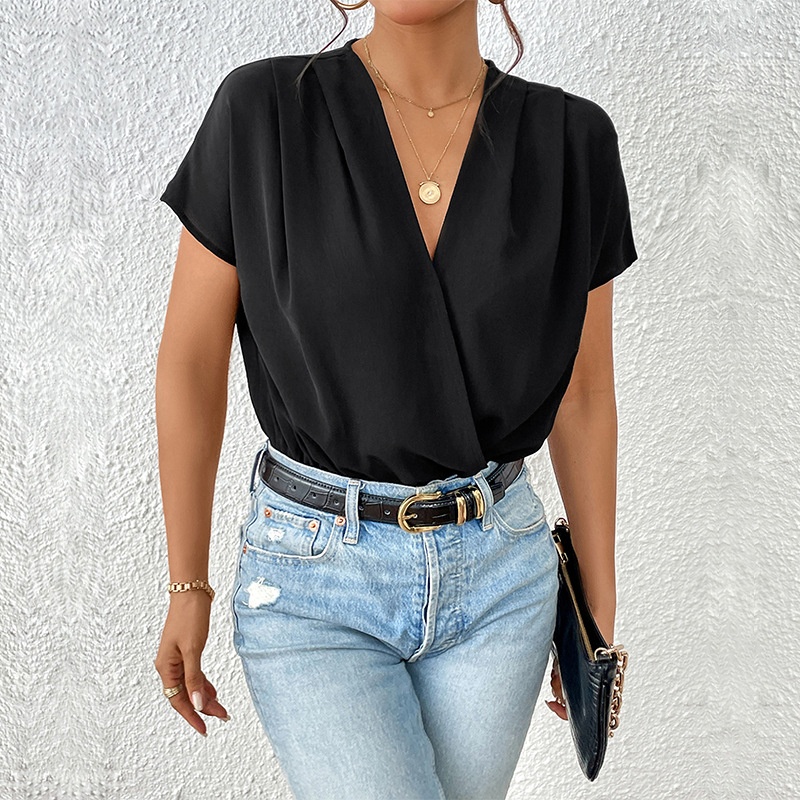 Women's V-Neck Wrap Bodysuit Blouse