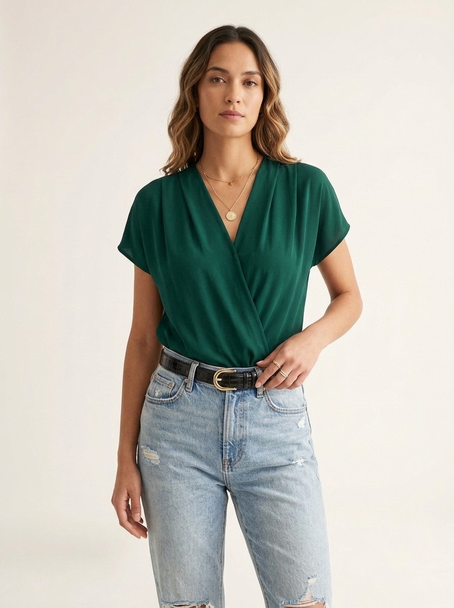 Women's V-Neck Wrap Bodysuit Blouse