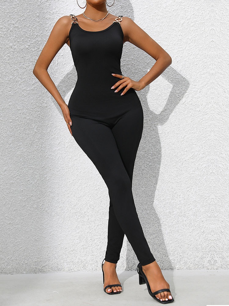 Chic Black Bodycon Jumpsuit with Ring Detail Straps