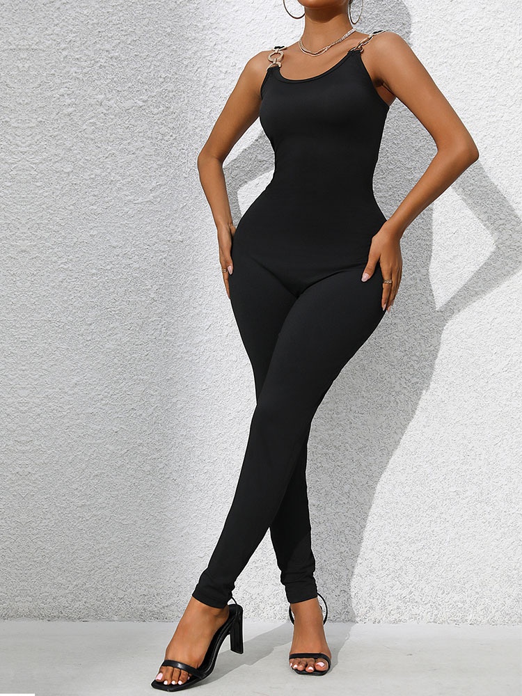 Chic Black Bodycon Jumpsuit with Ring Detail Straps