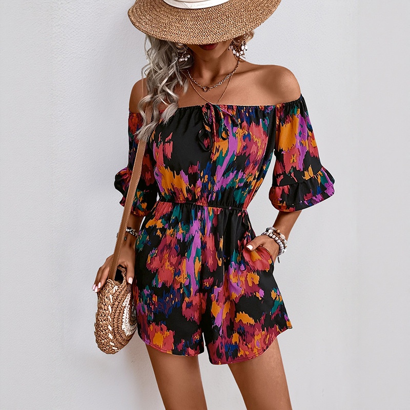 Vibrant Abstract Print Off-Shoulder Romper
