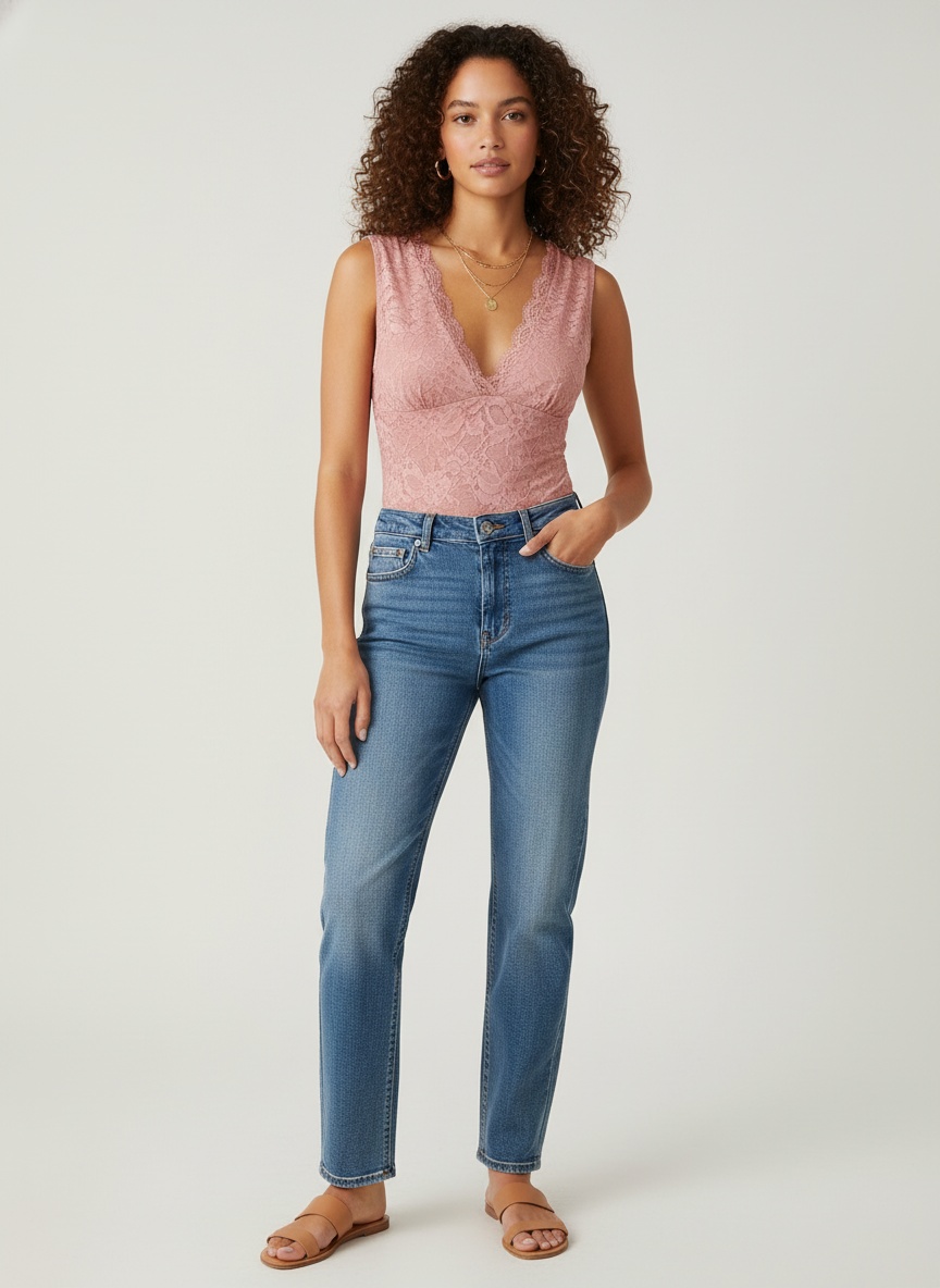 Body élégant sans manches en dentelle à col V