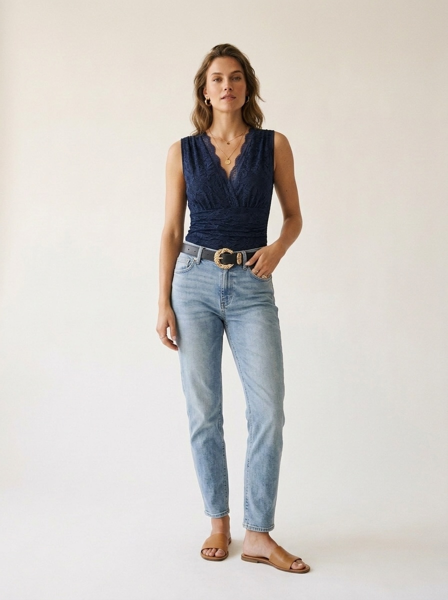 Body élégant sans manches en dentelle à col V