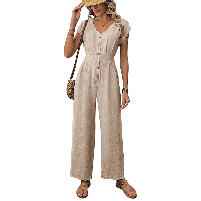 Combinaison pantalon large décontractée à boutons sur le devant pour femme