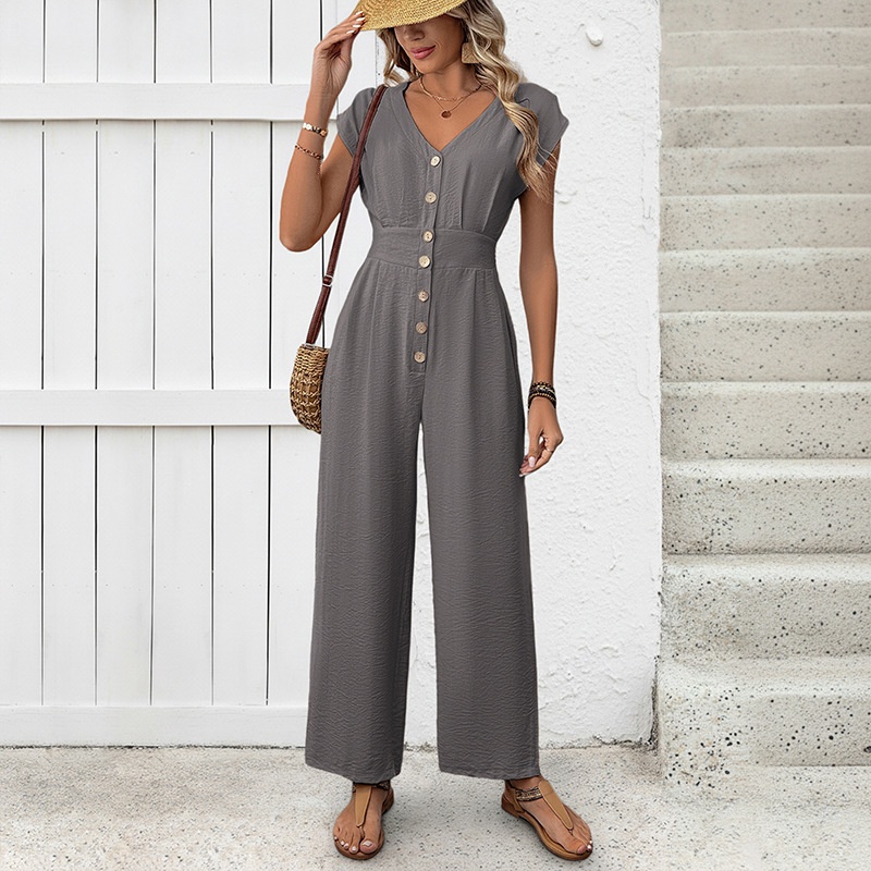 Combinaison pantalon large décontractée à boutons sur le devant pour femme