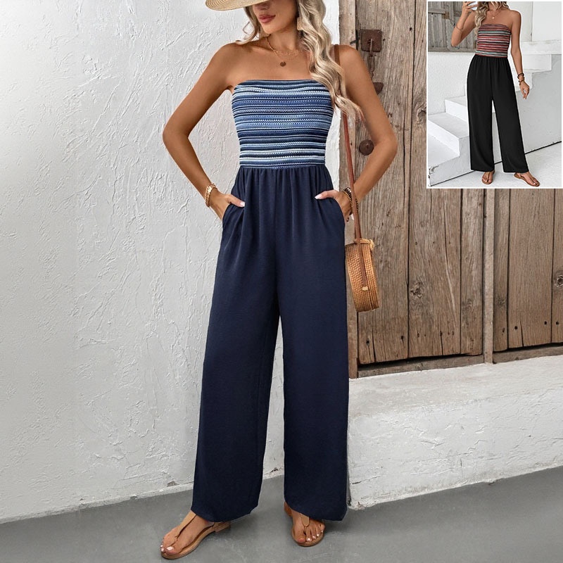 Combinaison bustier rayée à jambes larges pour femme