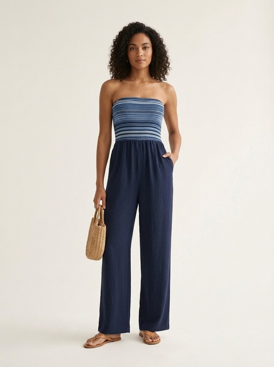 Combinaison bustier rayée à jambes larges pour femme