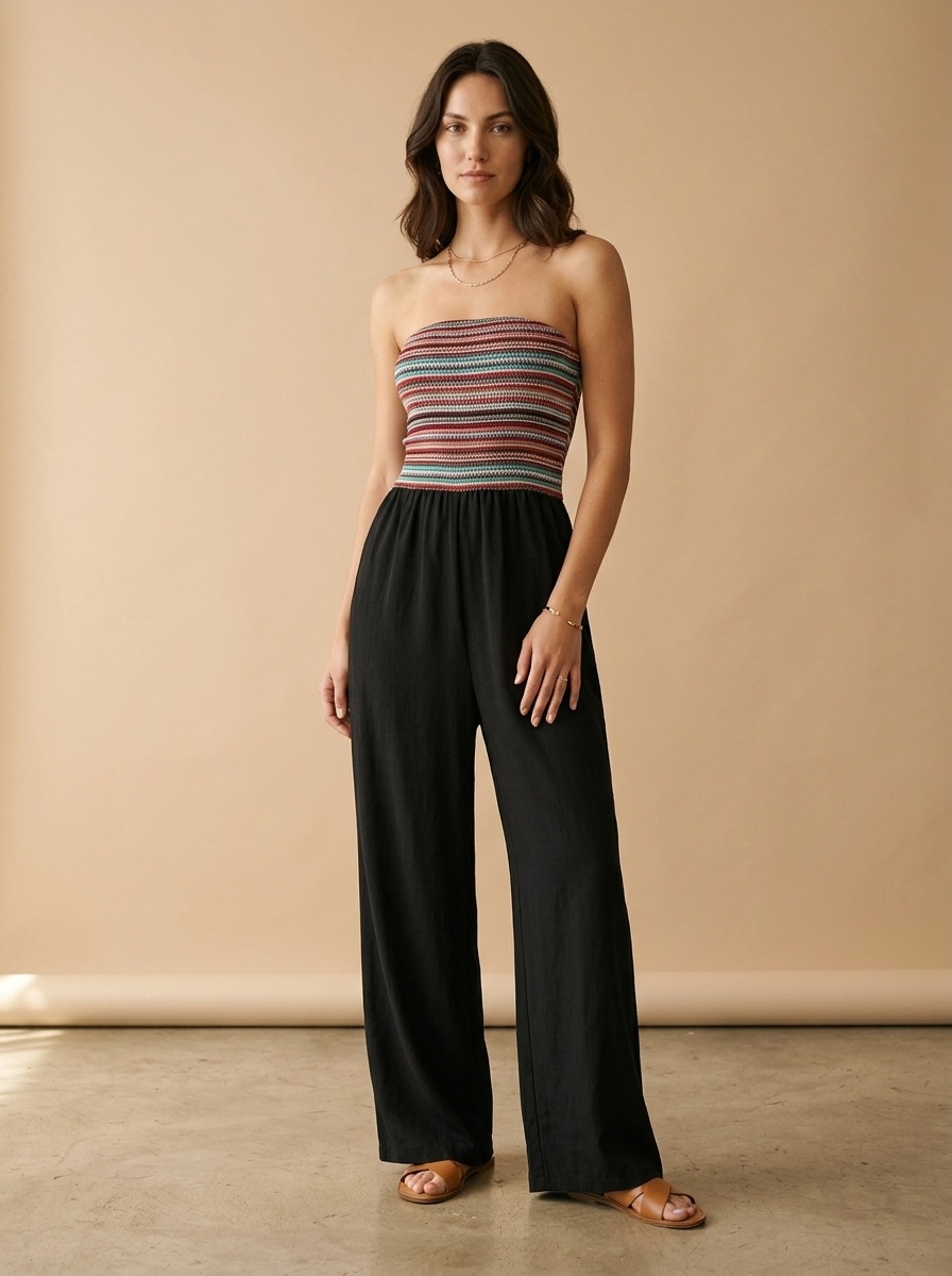 Combinaison bustier rayée à jambes larges pour femme