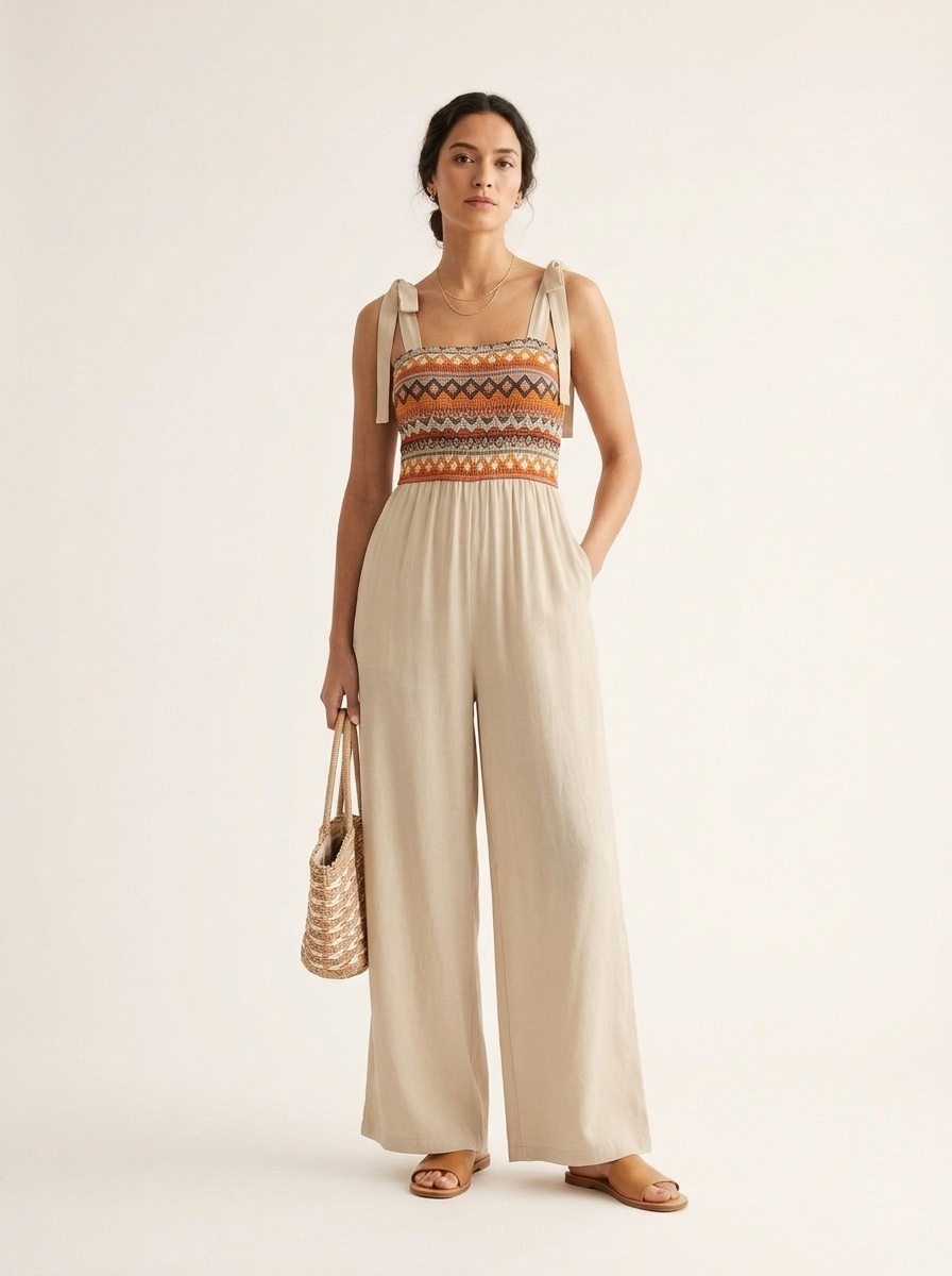 Combinaison pantalon large à imprimé bohème avec haut à nouer sur les épaules