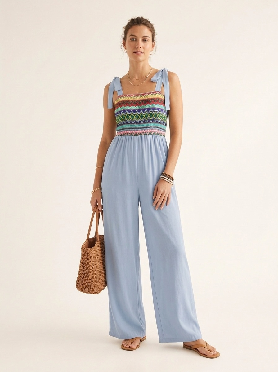 Combinaison pantalon large à imprimé bohème avec haut à nouer sur les épaules