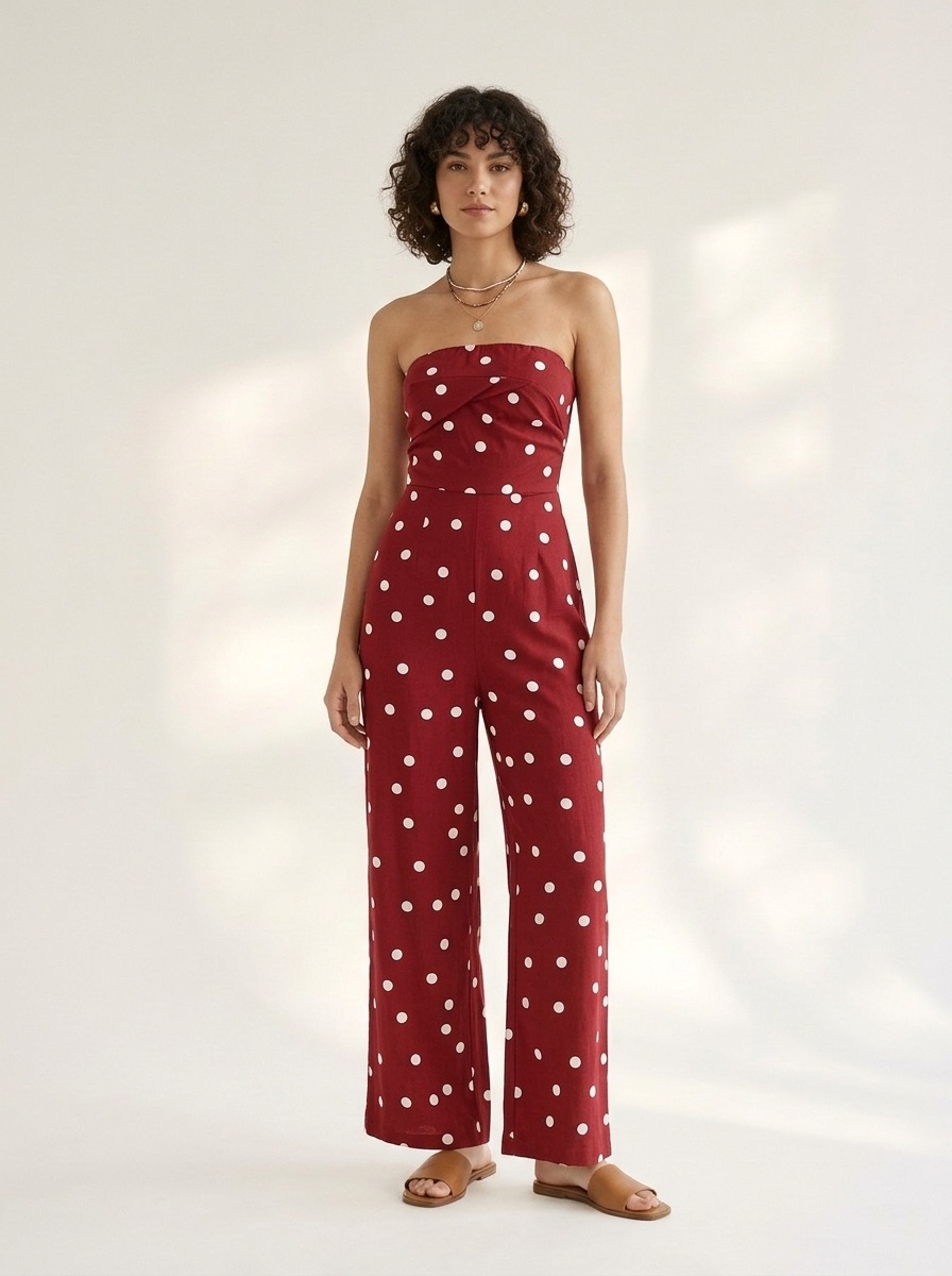 Combinaison bustier à pois à jambes larges